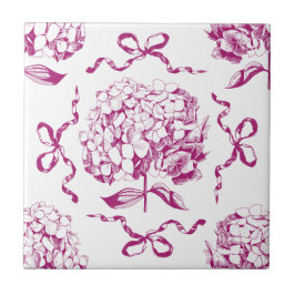 Preppy Pink Hydrangea Bow Nahtlose Toile Muster Fliese