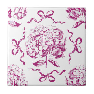Preppy Pink Hydrangea Bow Nahtlose Toile Muster Fliese