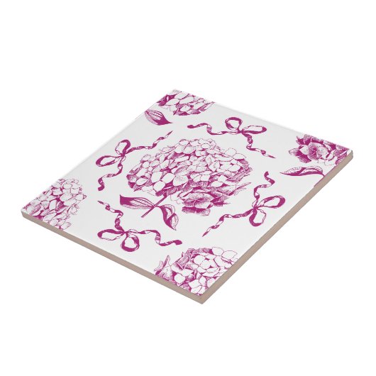 Preppy Pink Hydrangea Bow Nahtlose Toile Muster Fliese (Seite)