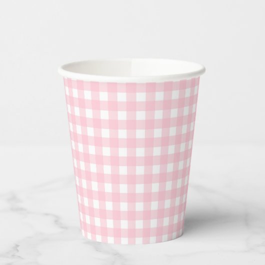 Preppy Pink Kariert Gingham Party Pappbecher (Links)