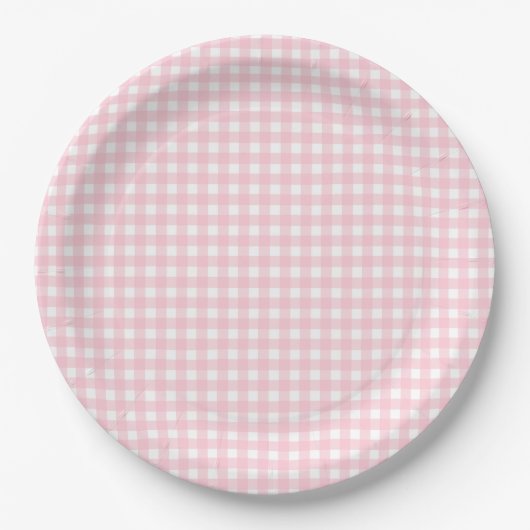 Preppy Pink Kariert Gingham Party Pappteller (Vorderseite)