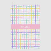Preppy Pink Kariert Ladys Personalisiert Golfhandtuch (Vorderseite)