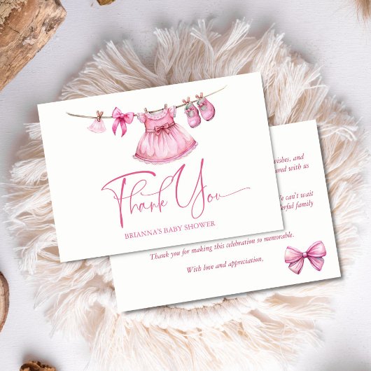 Preppy pink Kleidung auf einer Linie Mädchen Babyd Dankeskarte