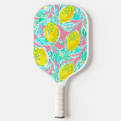 Preppy Pink Lemon Muster Pickleball Schläger (Rückseite)