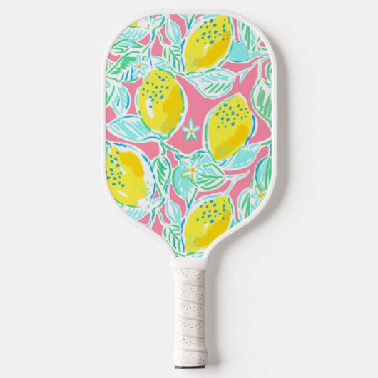 Preppy Pink Lemon Muster Pickleball Schläger (Vorderseite)