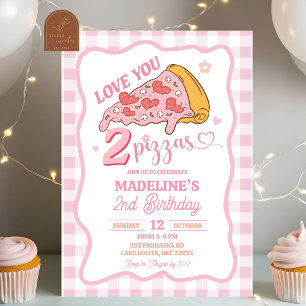 Preppy Pink Liebe You Two Pizza Party Geburtstag Einladung