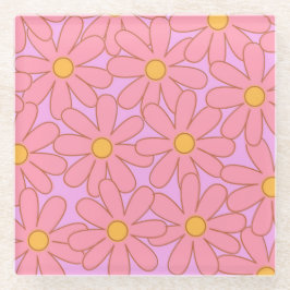 Preppy Pink Lila Floral Einfaches Muster Blume Glasuntersetzer