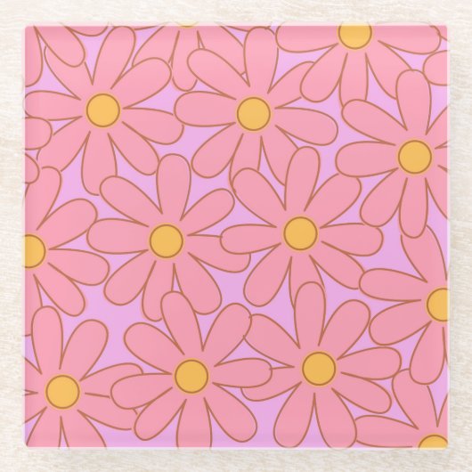 Preppy Pink Lila Floral Einfaches Muster Blume Glasuntersetzer (Vorderseite)