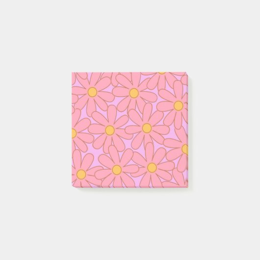 Preppy Pink Lila Floral Einfaches Muster Blume Post-it Klebezettel (Vorderseite)