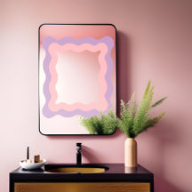 Preppy Pink Lila Wavy Rectangle Mirror