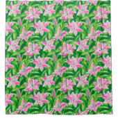Preppy Pink Lily Floral Chic Botanical Bathroom  Duschvorhang (Vorderseite)