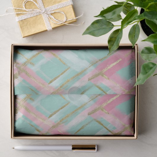Preppy Pink Mint Gold Glitter Argyle Muster Seidenpapier (Geschenk)