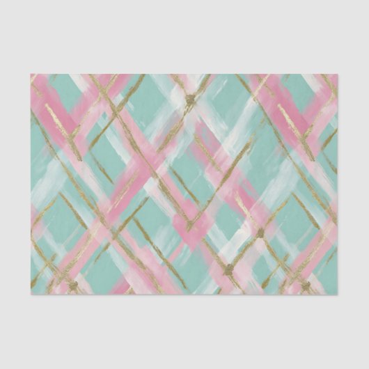 Preppy Pink Mint Gold Glitter Argyle Pattern Seidenpapier (Vorderseite)