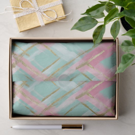 Preppy Pink Mint Gold Glitter Argyle Pattern Seidenpapier (Geschenk)