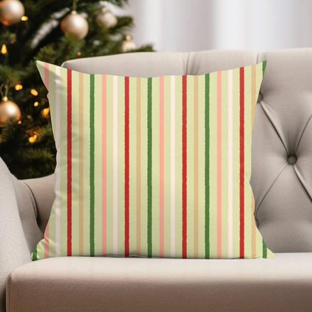 Preppy Pink Mint Green Weihnachtsminimale Moderne Kissen (fun christmas stipes on preppy pink mint green and traditional red and green )