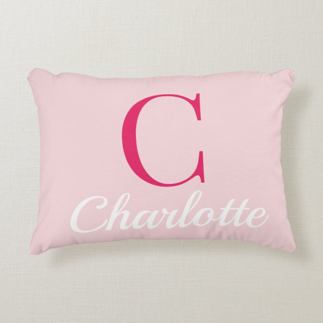 Preppy Pink Monogram Name Dorm Room Pillow  Dekokissen (Vorderseite)