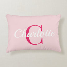 Preppy Pink Monogram Name Dorm Room Pillow