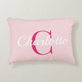Preppy Pink Monogram Name Dorm Room Pillow  Dekokissen