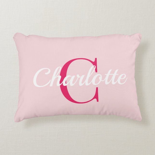 Preppy Pink Monogram Name Dorm Room Pillow  Dekokissen (Vorderseite)
