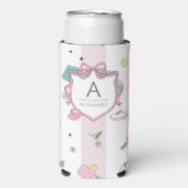Preppy Pink Monogram Pickleball Geschenk für sie Selters Dosenkühler (Seltzer Vorderseite)