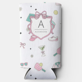 Preppy Pink Monogram Pickleball Geschenk für sie Selters Dosenkühler