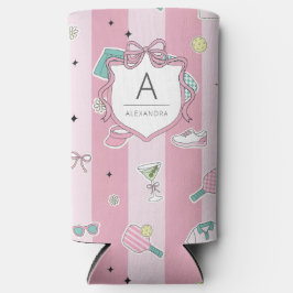 Preppy Pink Monogram Pickleball Geschenk für sie Selters Dosenkühler