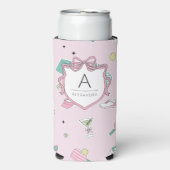 Preppy Pink Monogram Pickleball Geschenk für sie Selters Dosenkühler (Seltzer Vorderseite)