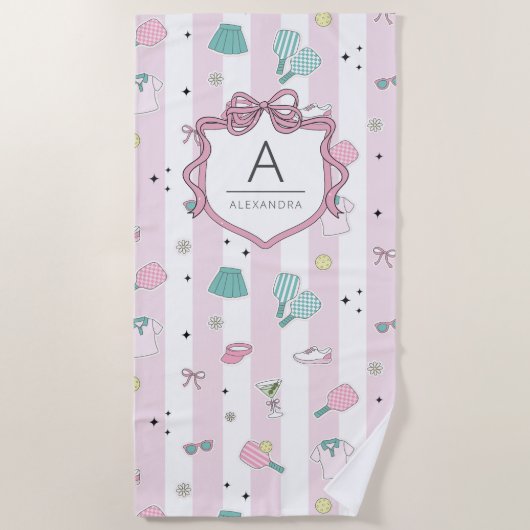 Preppy Pink Monogram Pickleball Gift for Her Strandtuch (Vorderseite)