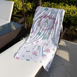 Preppy Pink Monogram Pickleball Gift for Her Strandtuch