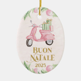 Preppy Pink Moped Buon Natale Christmas Ornament