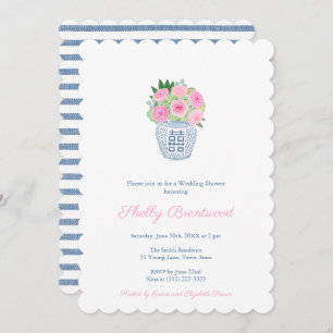 Preppy Pink Navy Rose Chinoiserie Polterabend Einladung