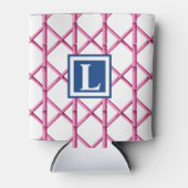 Preppy Pink Navy Trellis Bamboo Muster Monogram Dosenkühler (Vorderseite)