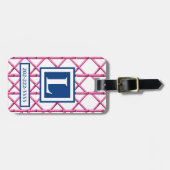 Preppy Pink Navy Trellis Bamboo Muster Monogram Gepäckanhänger (Vorderseite horizontal)