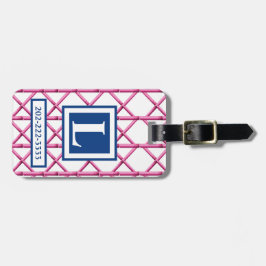Preppy Pink Navy Trellis Bamboo Muster Monogram Gepäckanhänger