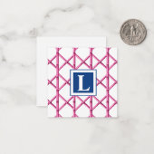 Preppy Pink Navy Trellis Bamboo Muster Monogram Mitteilungskarte (Vorderseite/Rückseite Beispiel)