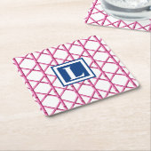 Preppy Pink Navy Trellis Bamboo Muster Monogram Rechteckiger Pappuntersetzer (angewinkelt)