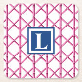 Preppy Pink Navy Trellis Bamboo Muster Monogram Rechteckiger Pappuntersetzer (Vorderseite)