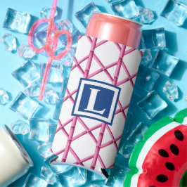 Preppy Pink Navy Trellis Bamboo Muster Monogram Selters Dosenkühler