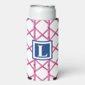 Preppy Pink Navy Trellis Bamboo Muster Monogram Selters Dosenkühler (Seltzer Vorderseite)