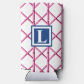Preppy Pink Navy Trellis Bamboo Muster Monogram Selters Dosenkühler (Rückseite)