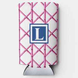 Preppy Pink Navy Trellis Bamboo Muster Monogram Selters Dosenkühler