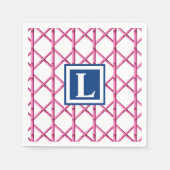 Preppy Pink Navy Trellis Bamboo Muster Monogram Serviette (Vorderseite)