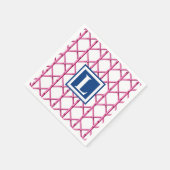 Preppy Pink Navy Trellis Bamboo Muster Monogram Serviette (Ecke)