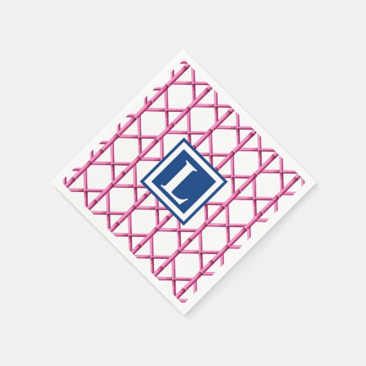 Preppy Pink Navy Trellis Bamboo Muster Monogram Serviette (Ecke)
