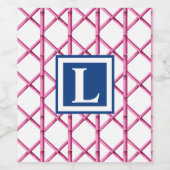 Preppy Pink Navy Trellis Bamboo Muster Monogram Weinetikett (Einzelnes Label)