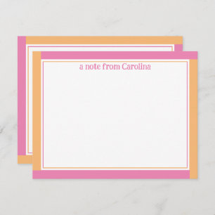 Preppy Pink & Orange Border Individuelle Name Stat Mitteilungskarte