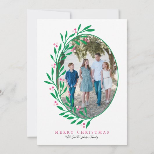 Preppy Pink Oval Weihnachtsfeiertag Foto Feiertagskarte (Vorderseite)