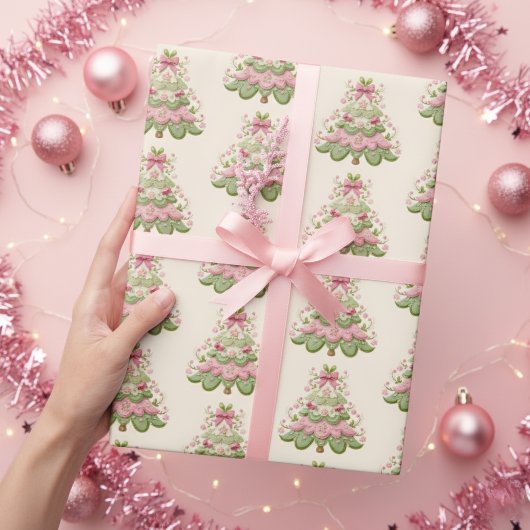 Preppy Pink Pastel Weihnachtsbaum Geschenkpapier