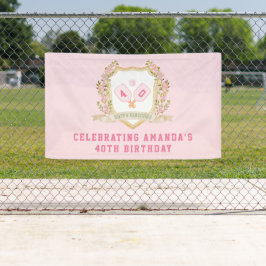 Preppy Pink Pickle Ball Happy Birthday Banner