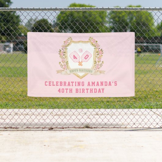 Preppy Pink Pickle Ball Happy Birthday Banner (Insitu)